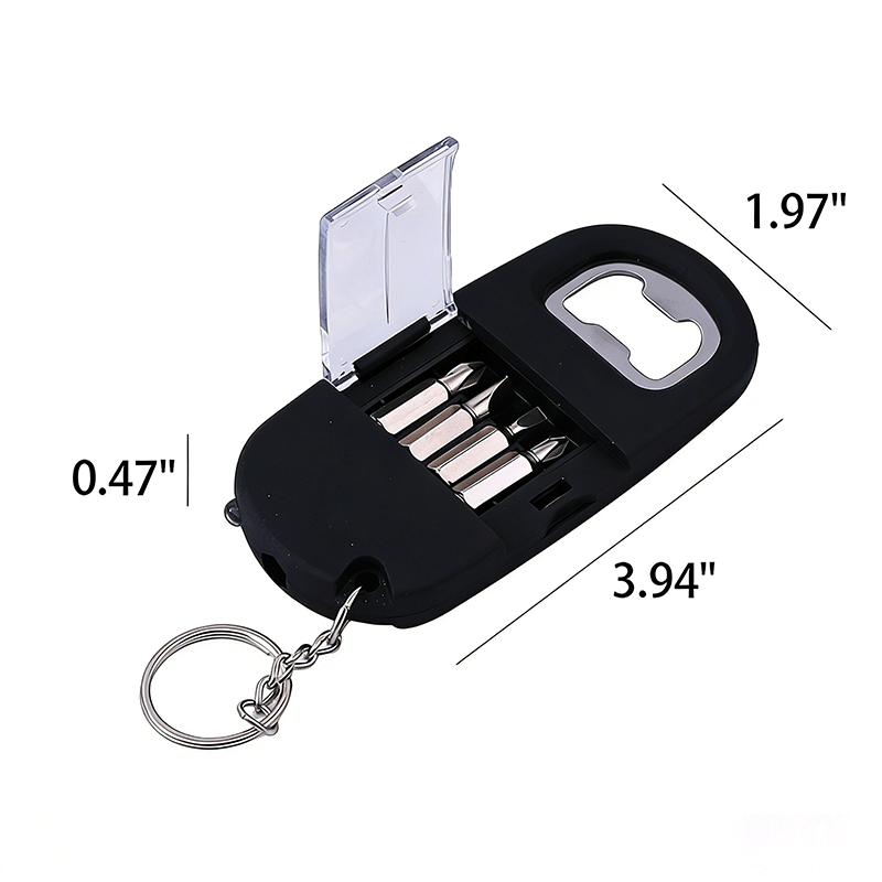 Keychain Bottle Opener with Screwdriver Bits